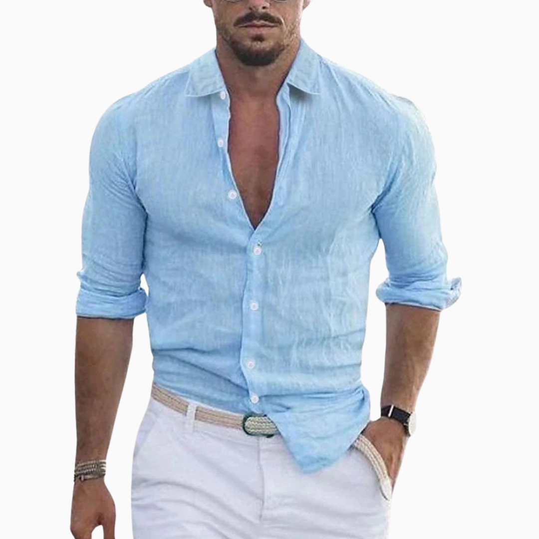 Chemise Homme Lin – Col Ouvert Manches Longues Fluide | Style Estival Décontracté