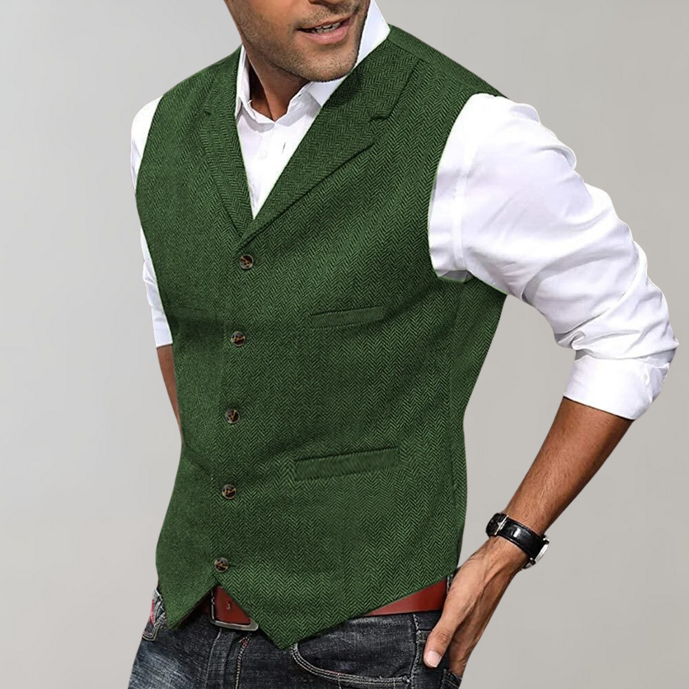 Gilet Homme Chevrons Boutonné – Coupe Élégante Décontractée | Calvin Gilet Premium
