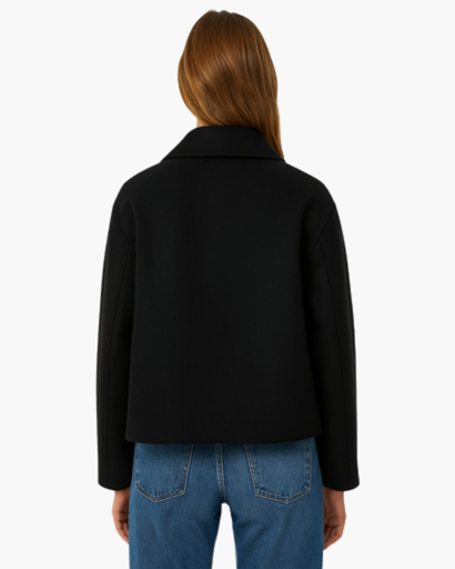 Veste courte femme à double boutonnage - coupe droite à revers élégants
