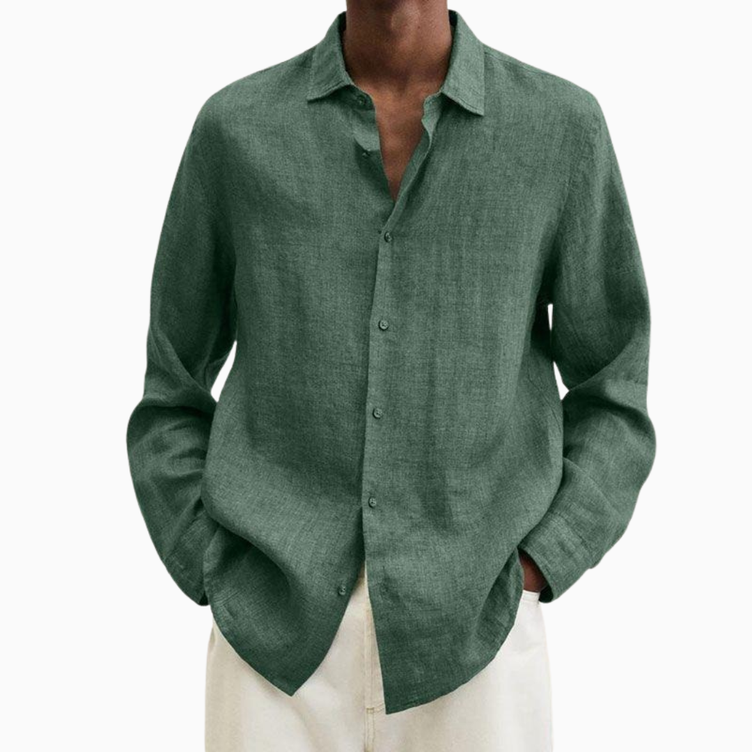 Chemise Homme Lin – Manches Longues Col Classique Respirante | Élégance Naturelle pour l'Été