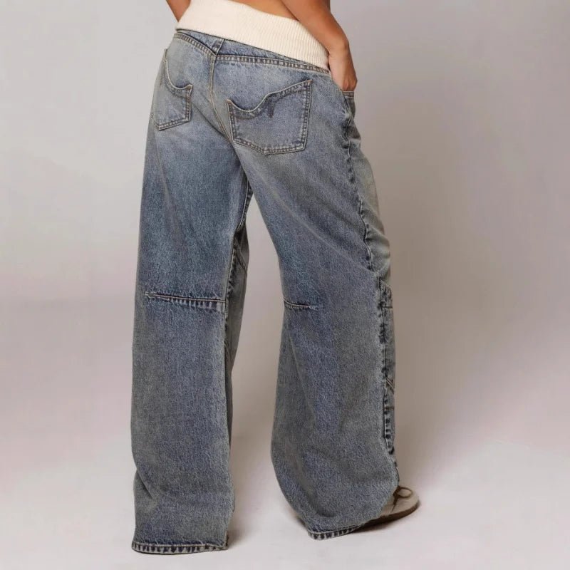 Jean Large Femme Patchwork Vintage Washed – Baggy Fit Tendance | Luna Jeans Femme