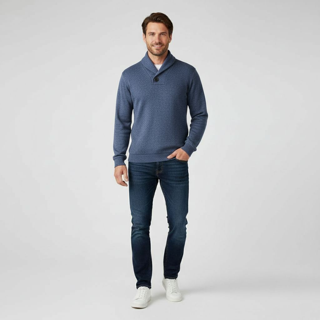 Pull Col Montant Homme Boutonné – Pull en Maille Coupe Ajustée Manches Longues | Élégance Casual