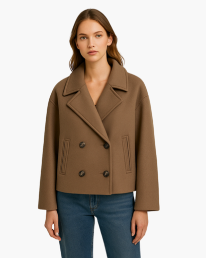 Veste courte femme à double boutonnage - coupe droite à revers élégants