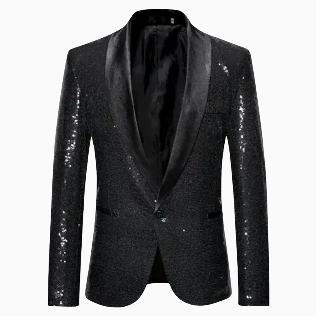 Blazer homme pailleté de soirée avec bouton revers satin style élégant