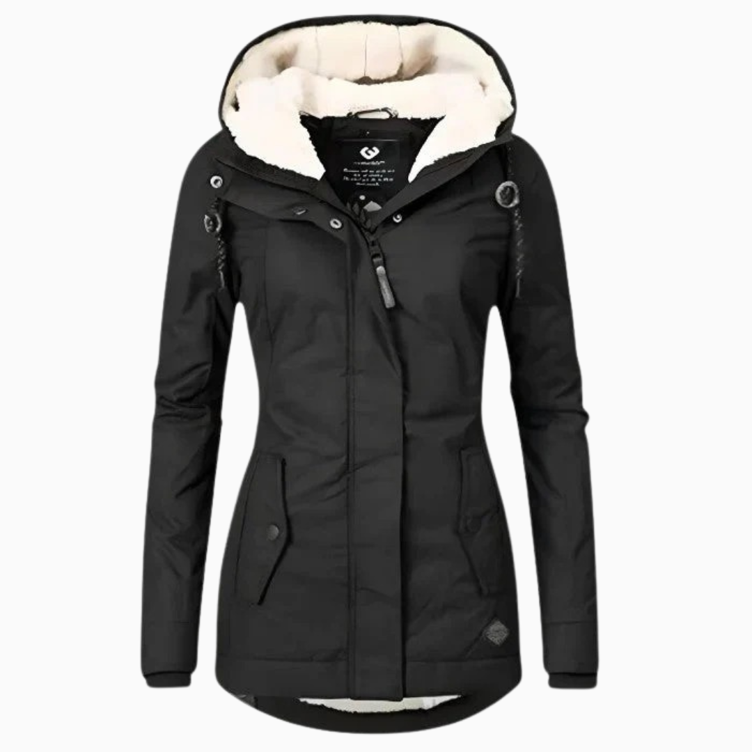 Manteau d’hiver femme à capuche doublée effet polaire - coupe cintrée mi-longue