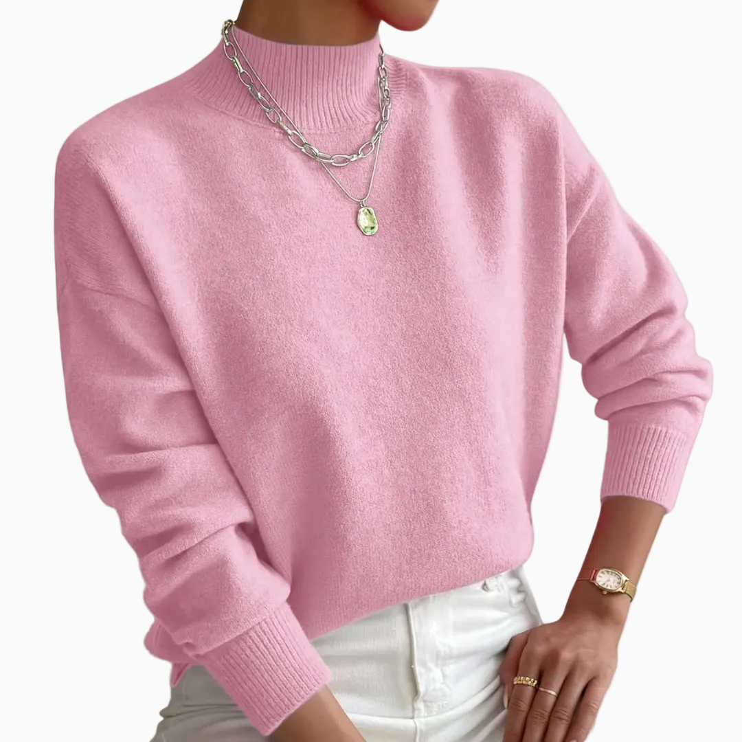 Pull femme maille col montant manches longues poignets côtelés