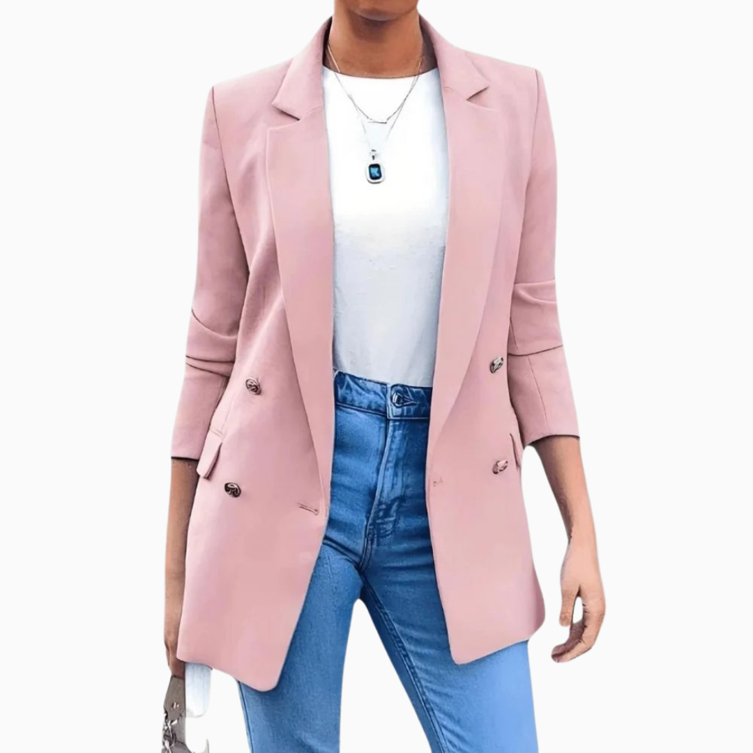 Sophie | Blazer femme coupe longue croisée boutonnée élégante style moderne