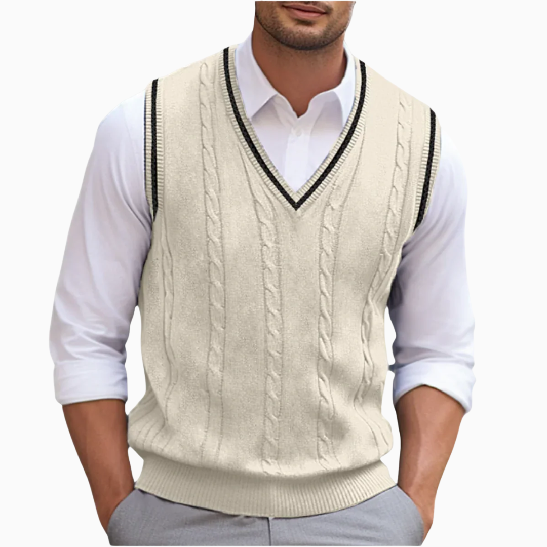 Lucas pull sans manches homme col V maille texturée