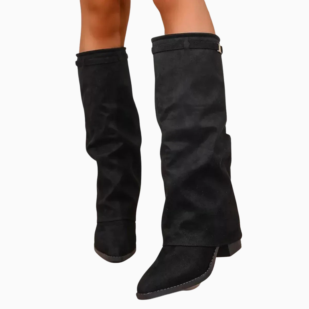 Bottes hautes femme style froncé à talon bloc