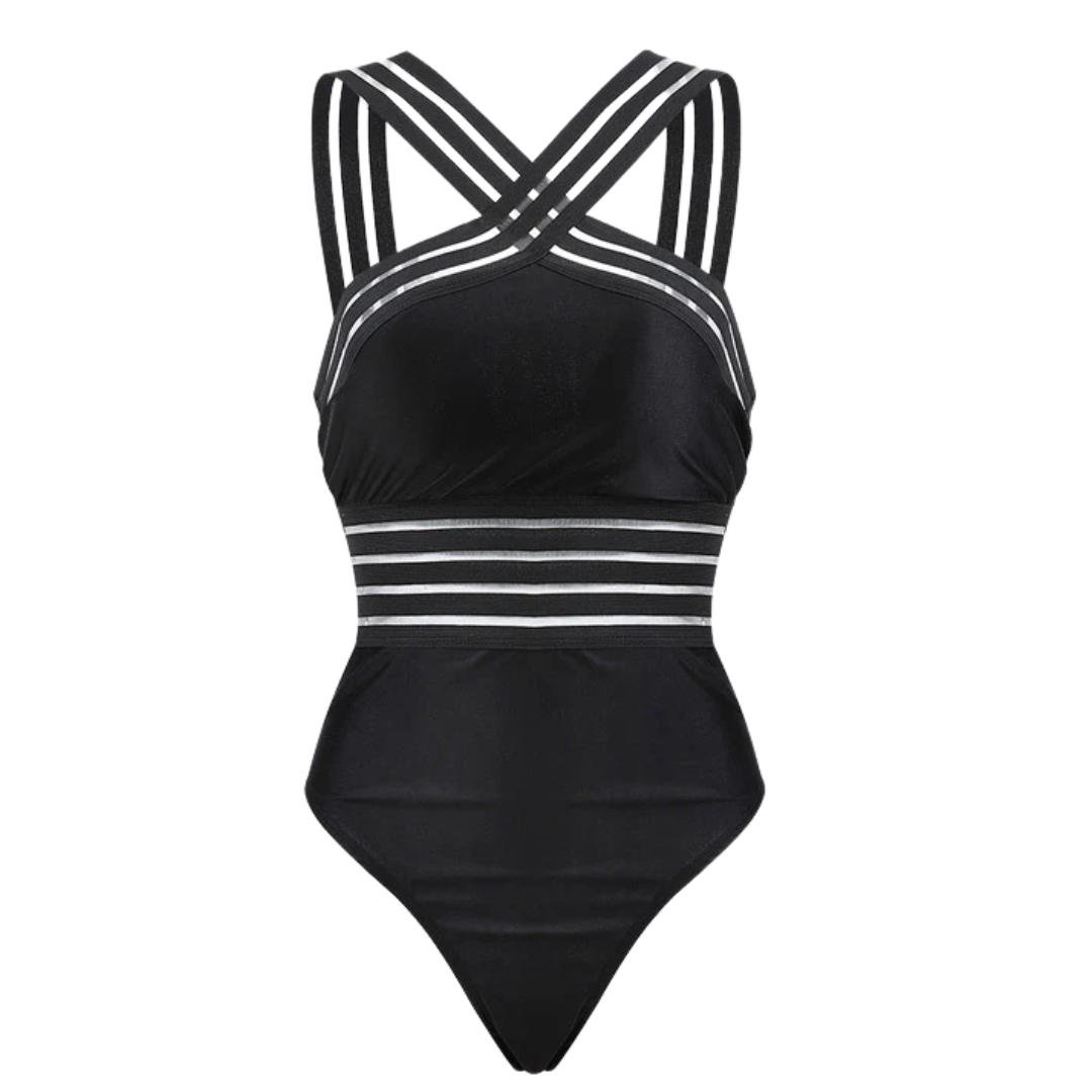 Éline | maillot de bain une pièce avec bretelles croisées et détail rayé