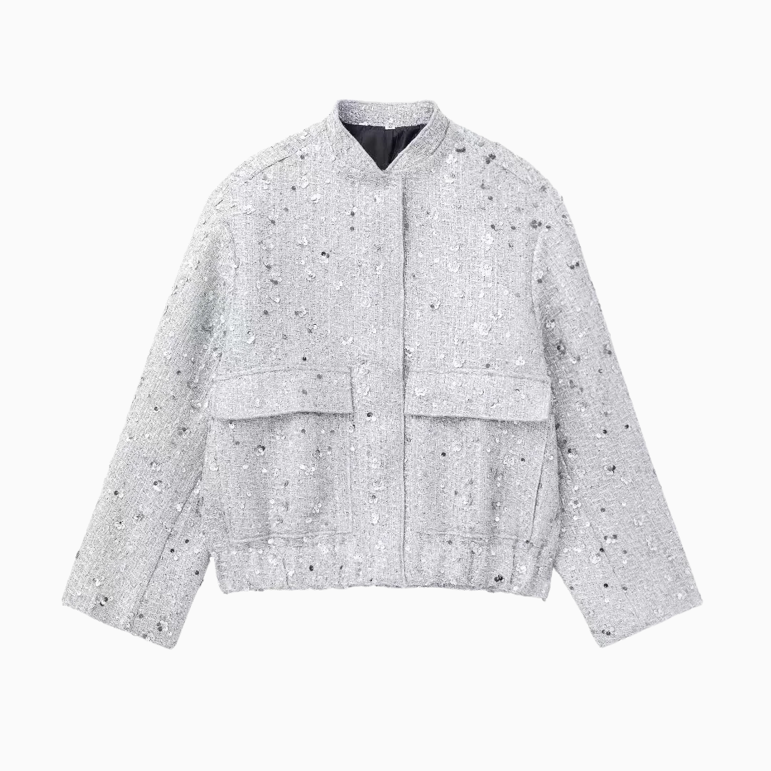 Veste Femme Structurée en Tissu Texturé Style Élégant à Fermeture Frontale