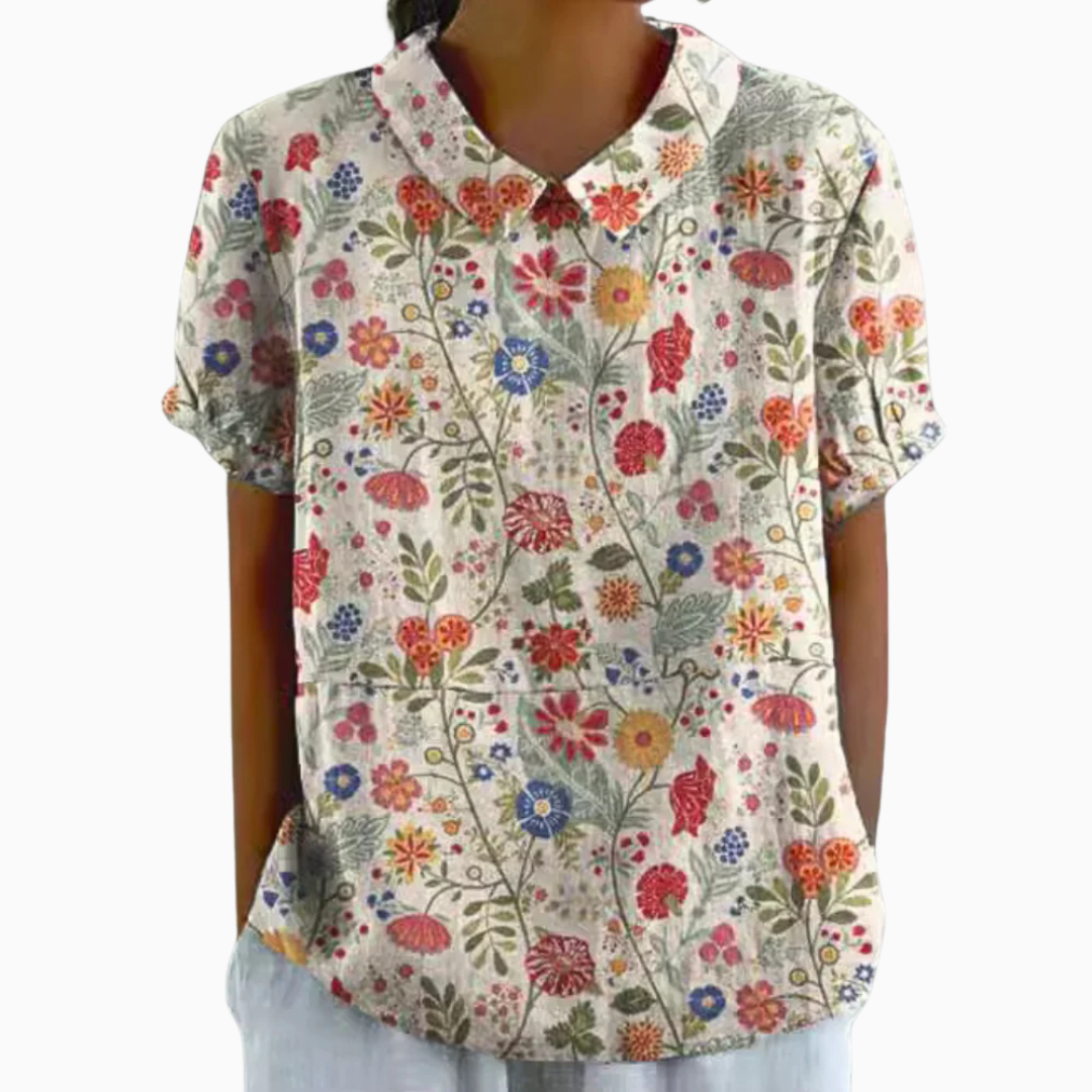 Blouse Femme Imprimé Floral Col Classique Manches Courtes Style Décontracté
