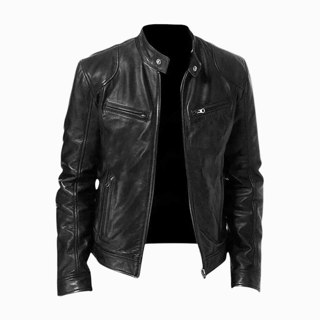 Veste Homme en Similicuir Zippée Col Montant Style Biker Décontracté