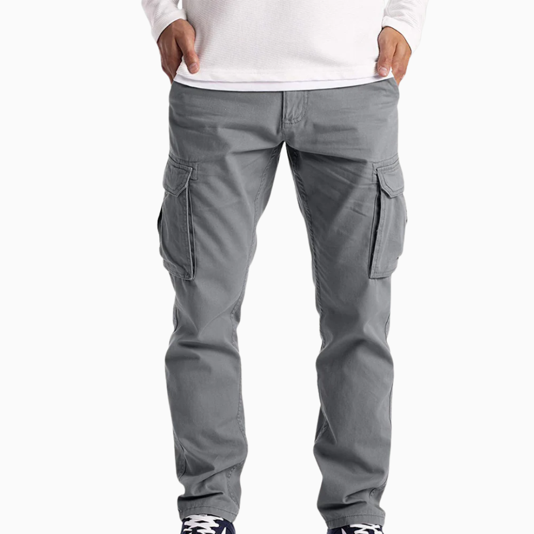 Pantalon cargo homme coupe droite taille mi-haute poches à rabat longueur cheville