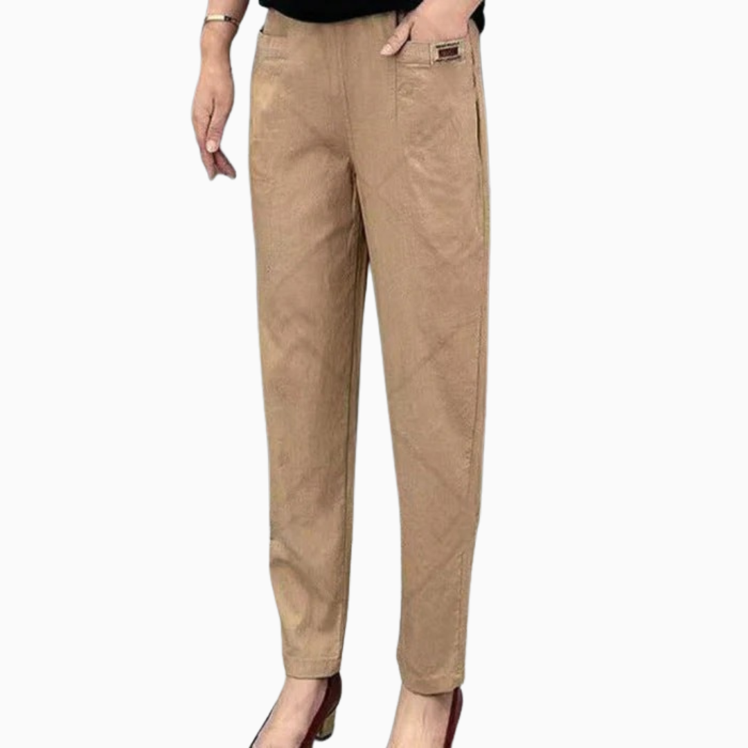 Pantalon femme taille haute coupe droite longueur cheville poches latérales