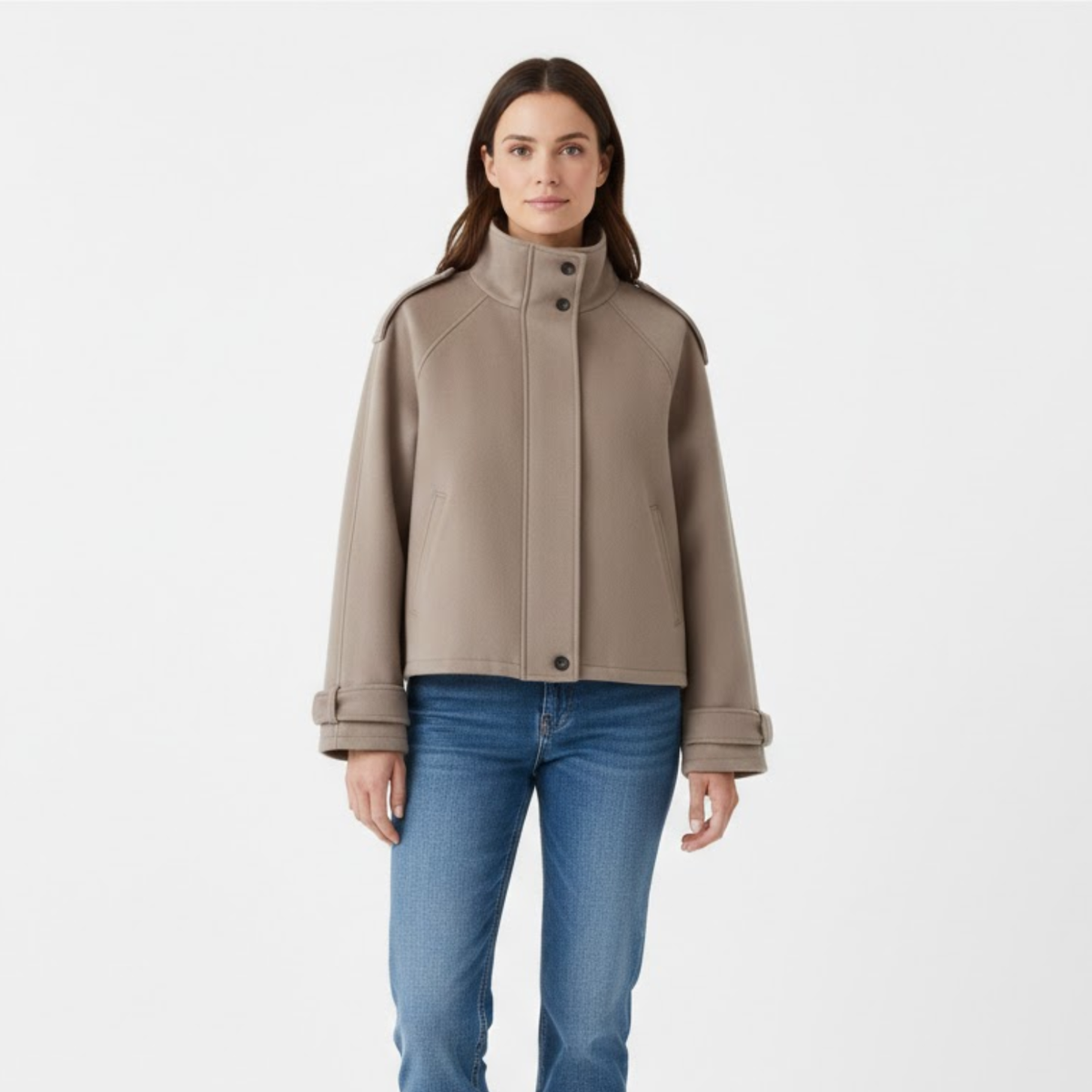 Veste Courte Hiver Femme Mélange de Laine – Manteau Court Col Montant | Style Urbain Chic