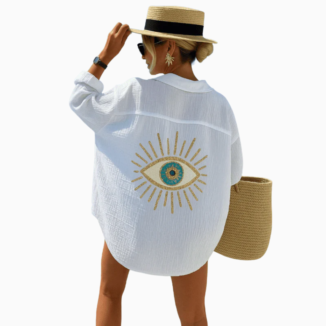 Chemise Femme Oversize de Plage avec Détail Brodé au Dos