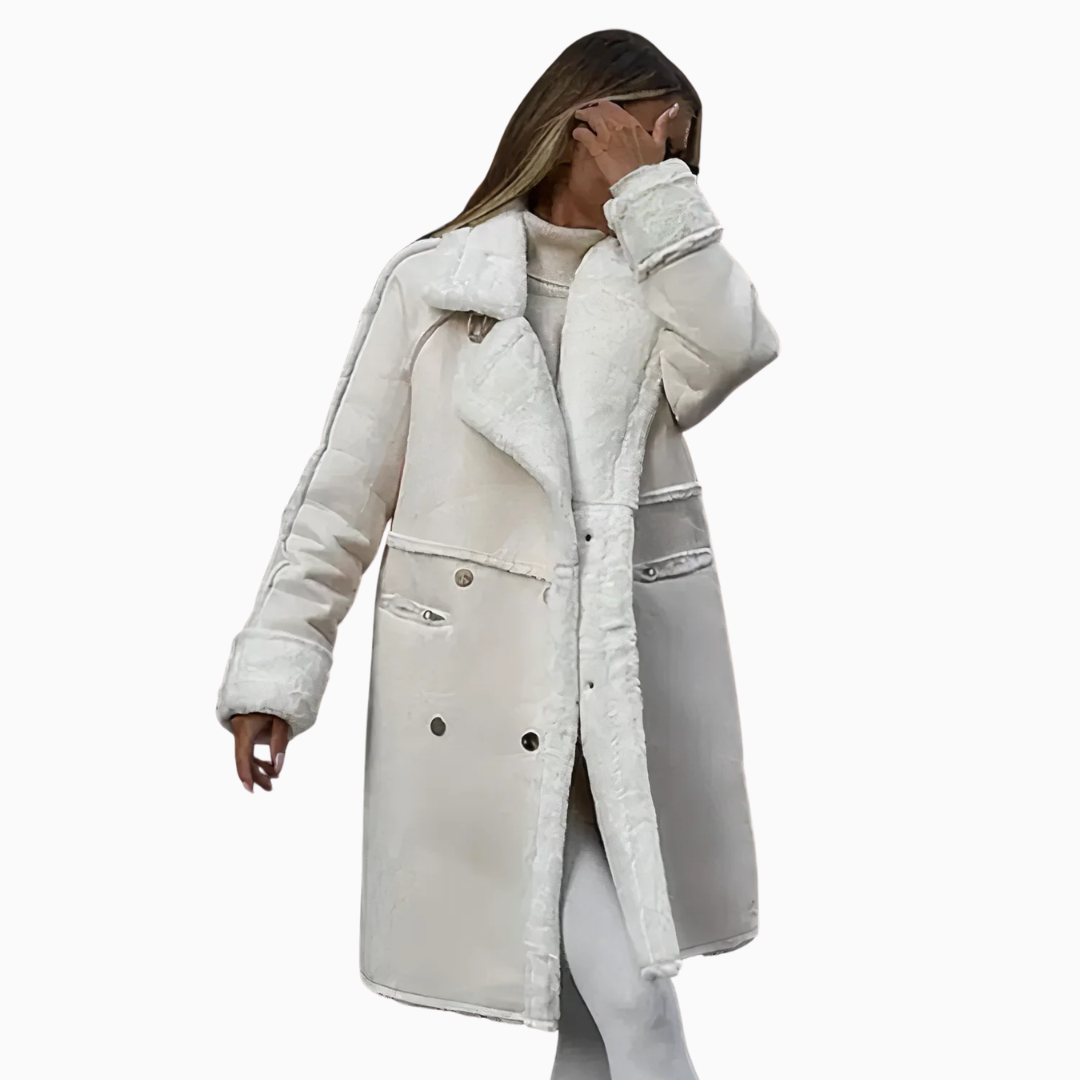 Manteau Long Femme Style Peau Retournée – Veste Hiver Double Boutonnage