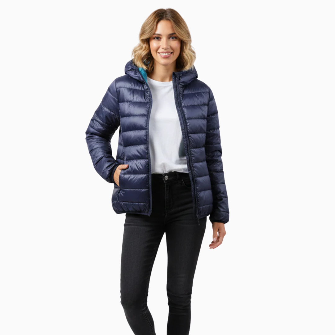 Doudoune femme à capuche fermeture zippée manches longues matelassée