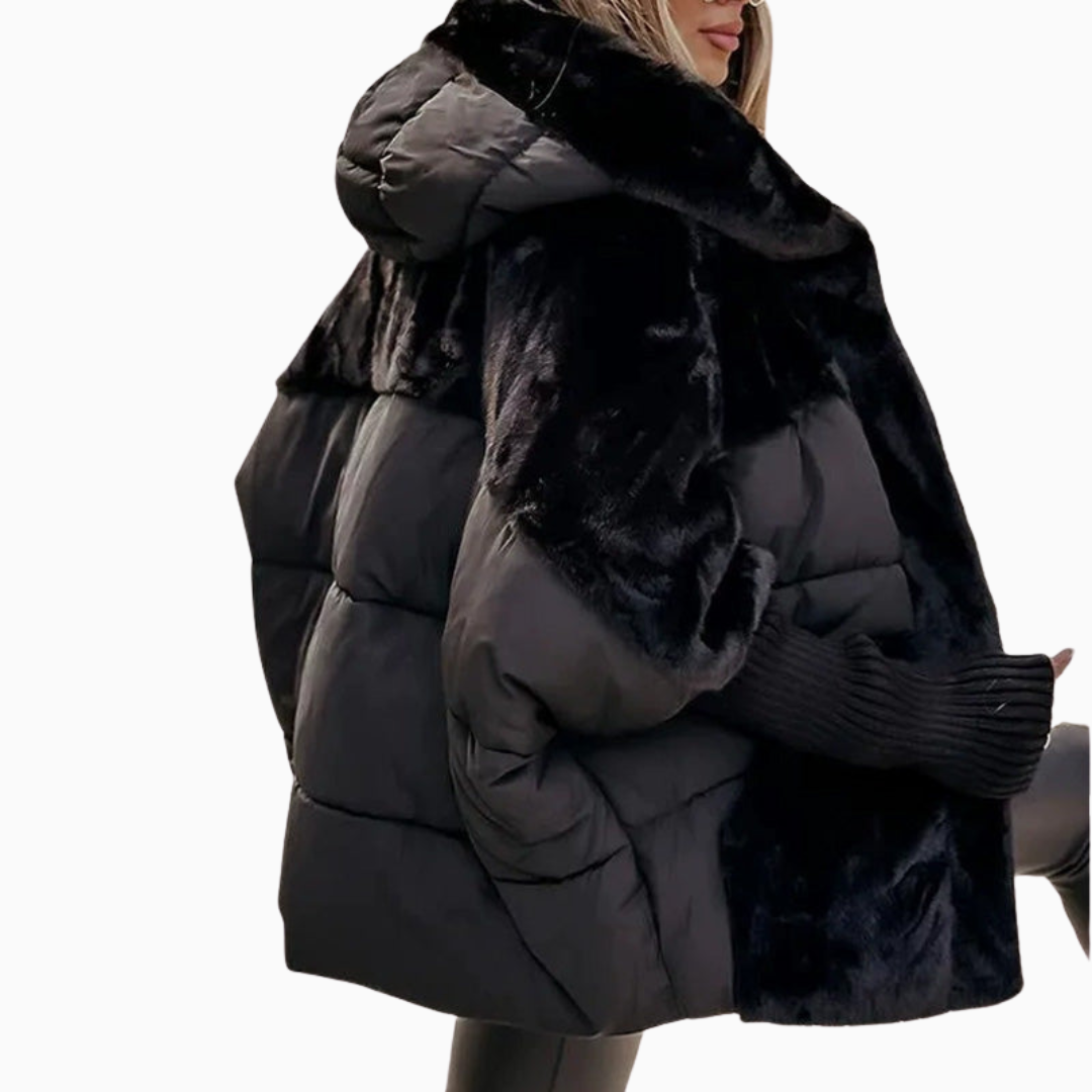 Veste doudoune oversize effet shearling femme à capuche manches longues stylée