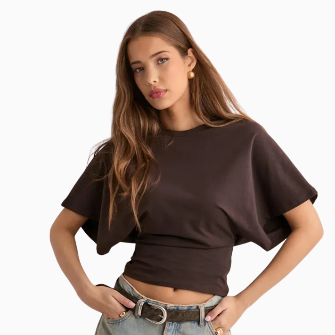 Top Court Femme à Manches Chauve-Souris – Coupe Fluide avec Taille Ajustée