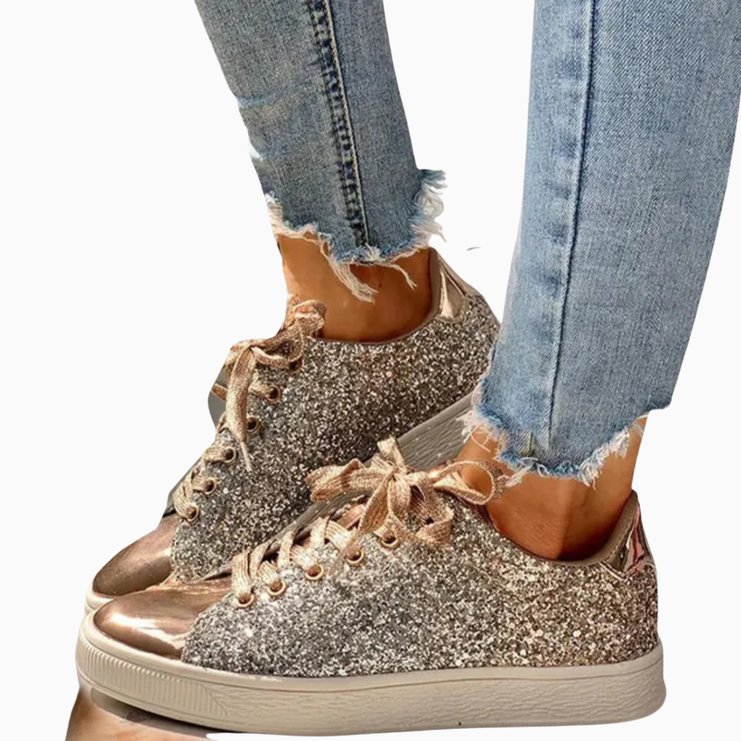 Baskets femme à paillettes à lacets style tendance brillant