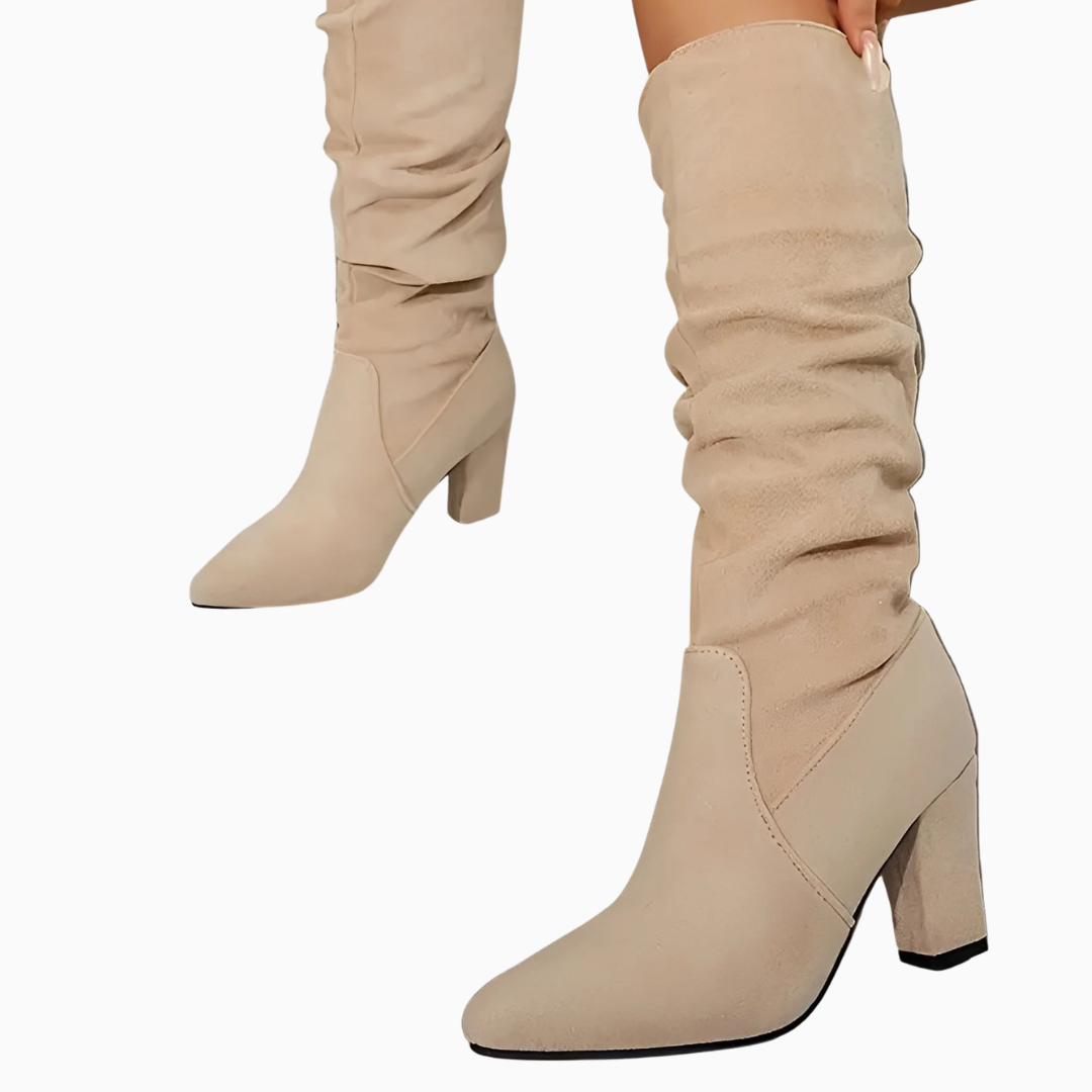 Bottes hautes femme effet froncé à talon bloc haut