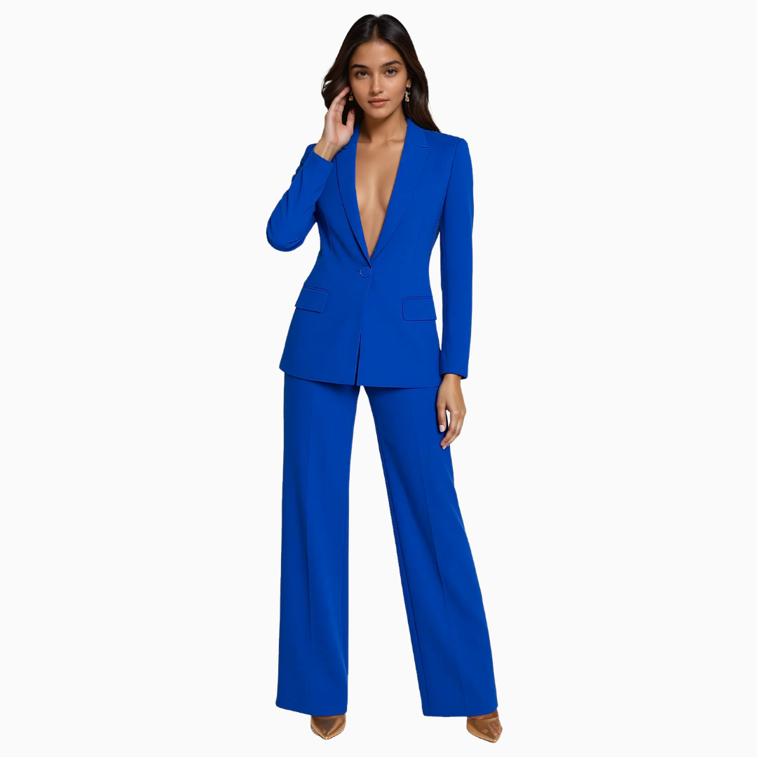Ensemble Femme Blazer Cintré & Pantalon Large – Fermeture Boutonnée | Look Chic Garanti