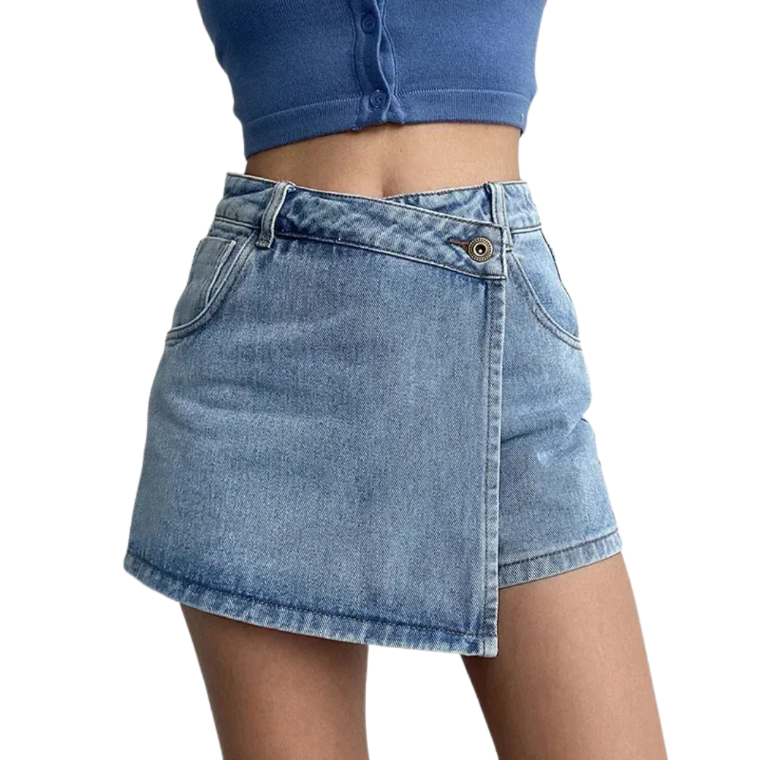 Lison | Jupe short en jean taille croisée mini denim à allure tendance