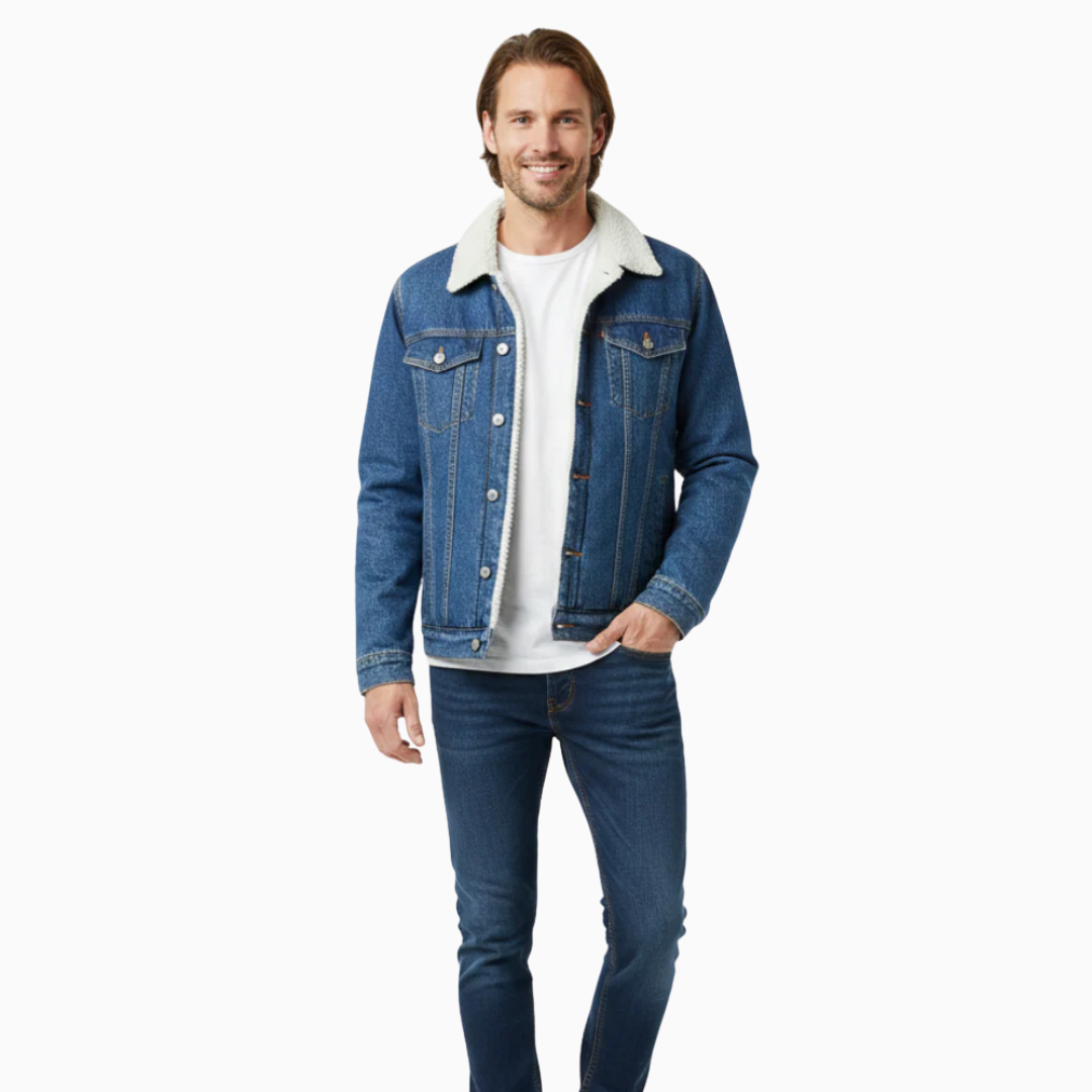 Veste en jean homme col doublé effet fourrure fermeture boutonnée