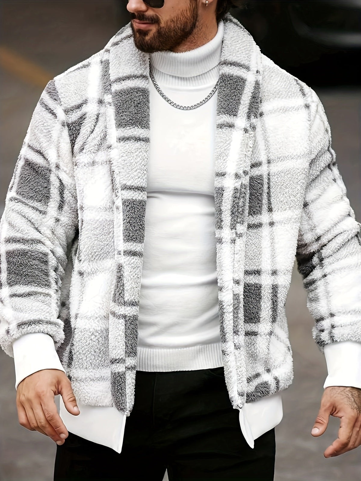 Veste Carreaux Unisexe Cosy – Motif Blanc & Gris Coupe Classique | Atlas Lumberjack Automne
