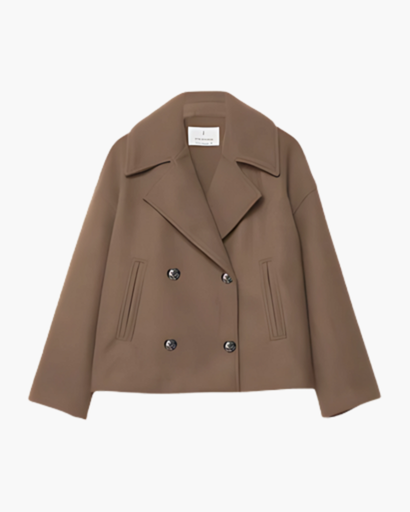 Veste courte femme à double boutonnage - coupe droite à revers élégants