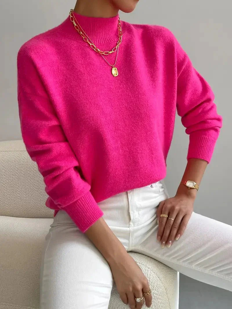 Pull Femme Maille Côtelée – Col Montant Manches Longues Chaud | Style Casual Hiver