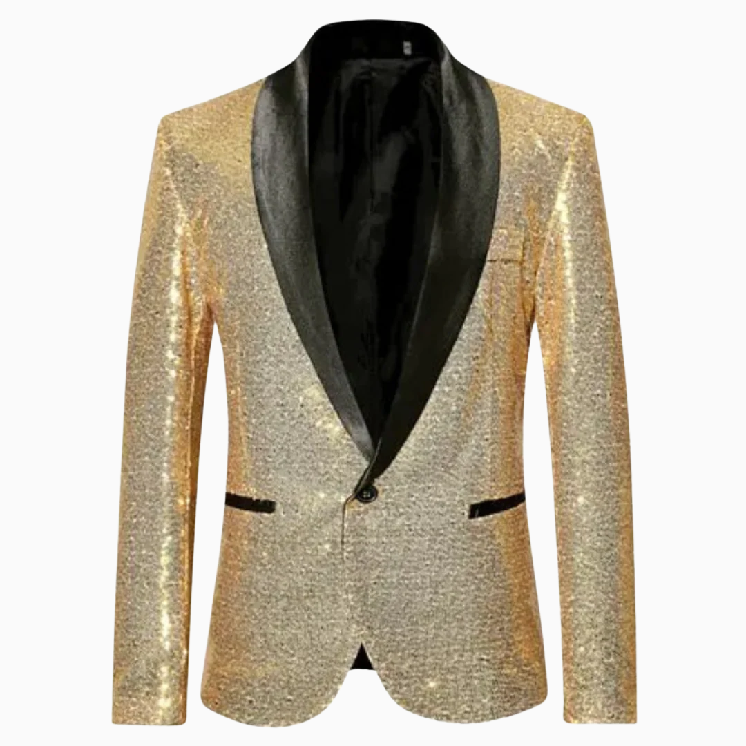 Blazer homme pailleté de soirée avec bouton revers satin style élégant