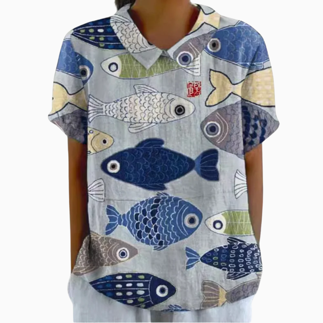 Blouse Femme Imprimé Floral Col Classique Manches Courtes Style Décontracté