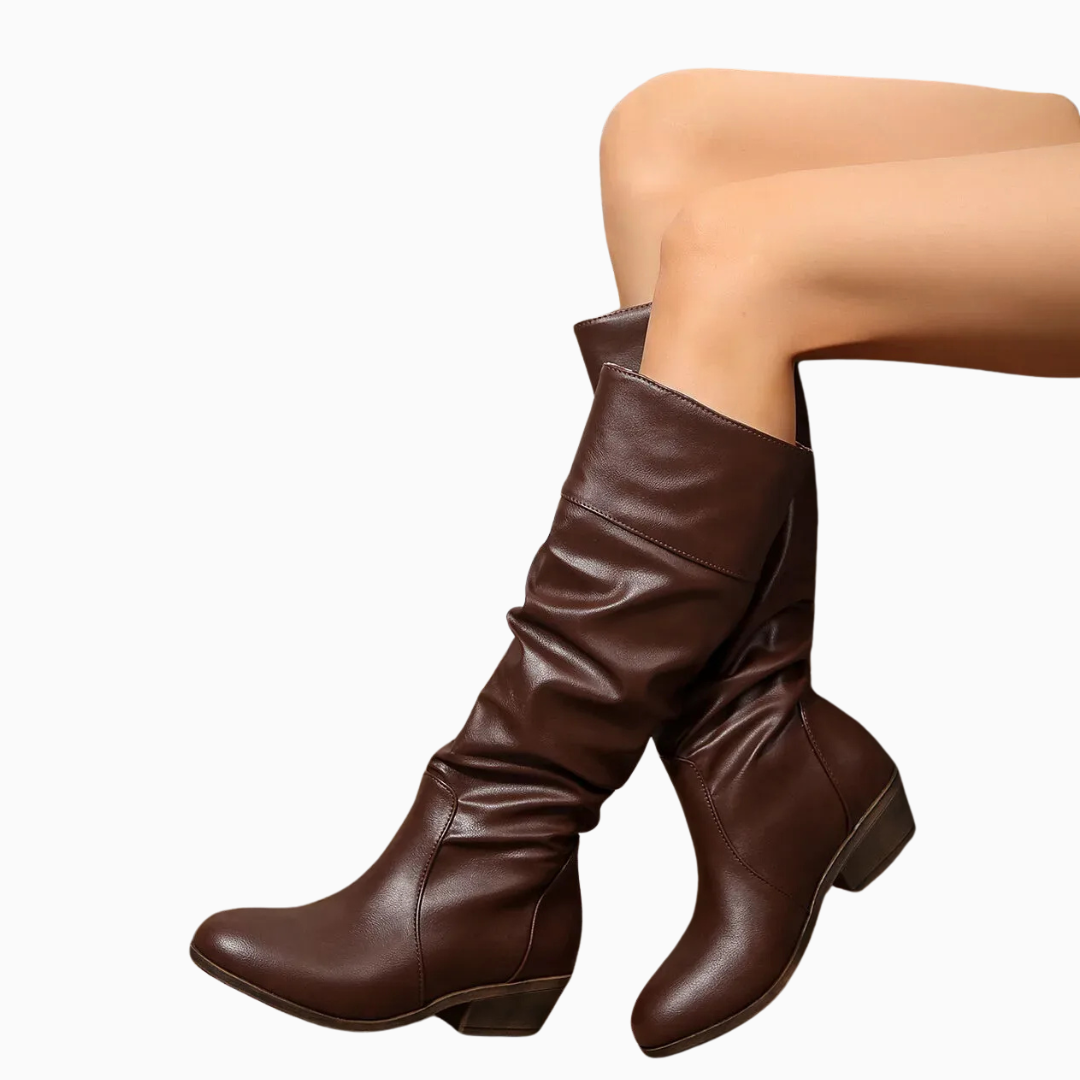 Bottes mi mollet femme effet froncé à talon compensé bas