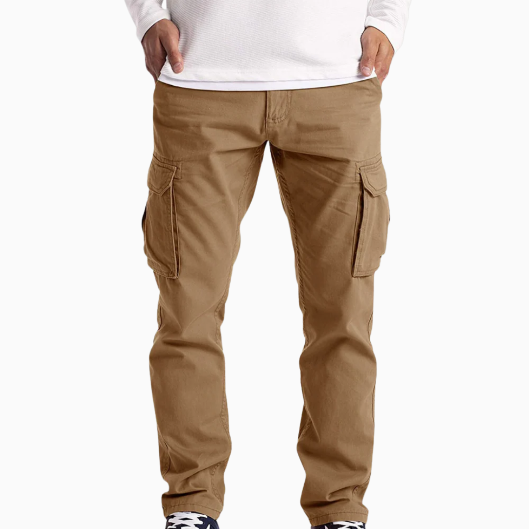 Pantalon cargo homme coupe droite taille mi-haute poches à rabat longueur cheville