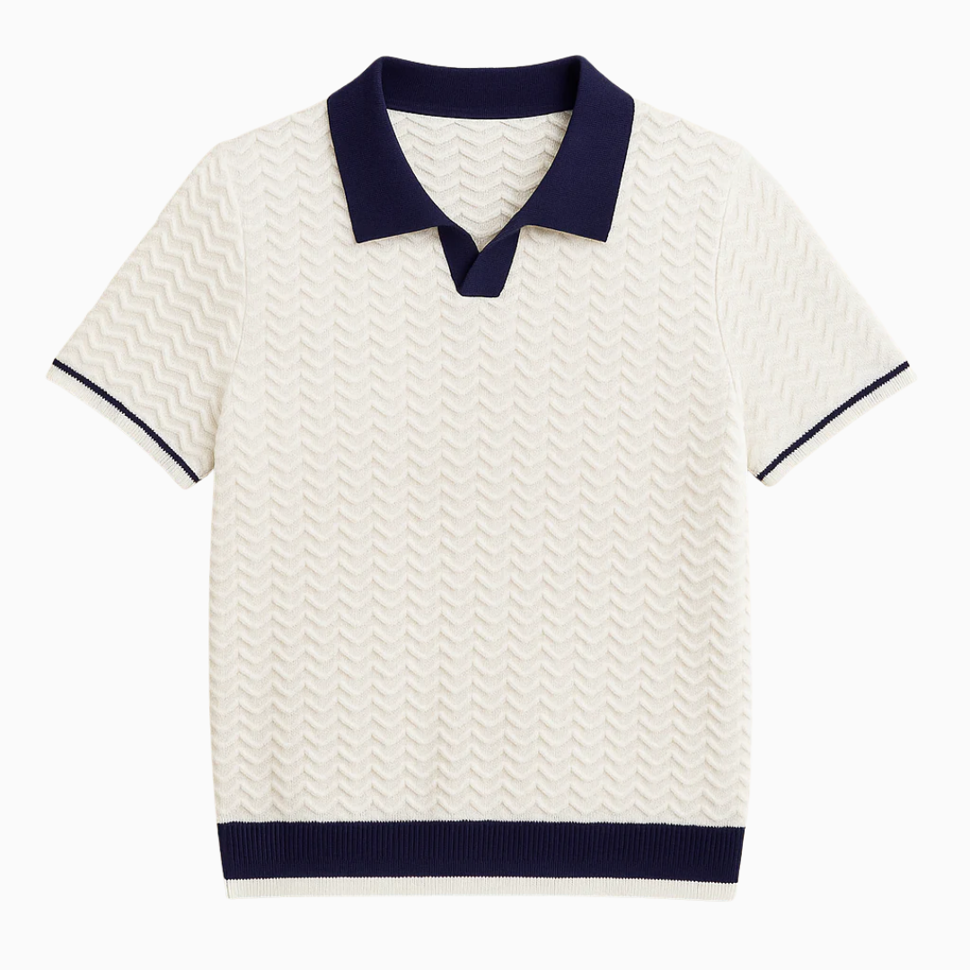Polo Homme Maille Texturée – Style Rétro Contrasté