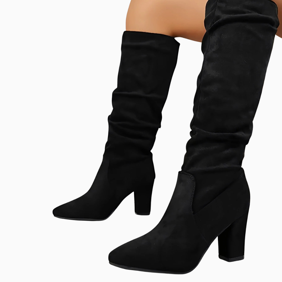 Bottes hautes femme effet froncé à talon bloc haut