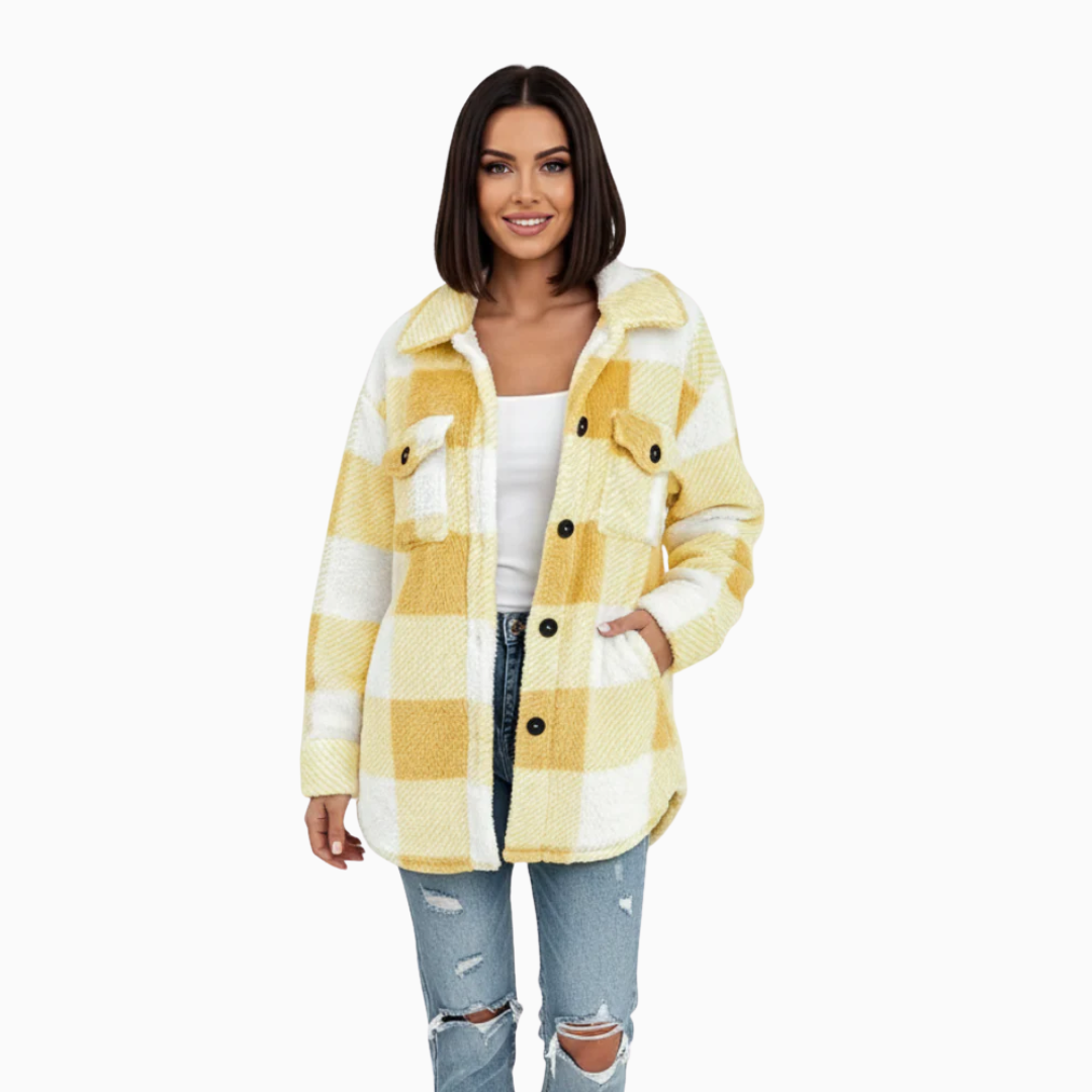 Veste femme motif à carreaux fermeture boutonnée manches longues coupe droite