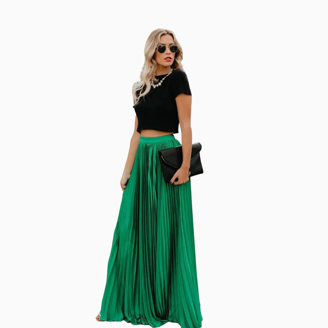 Amandine | Jupe longue plissée taille haute avec tombé fluide et allure élégante