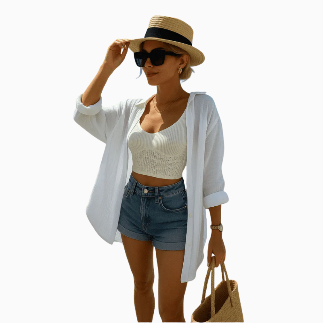 Chemise Femme Oversize de Plage avec Détail Brodé au Dos