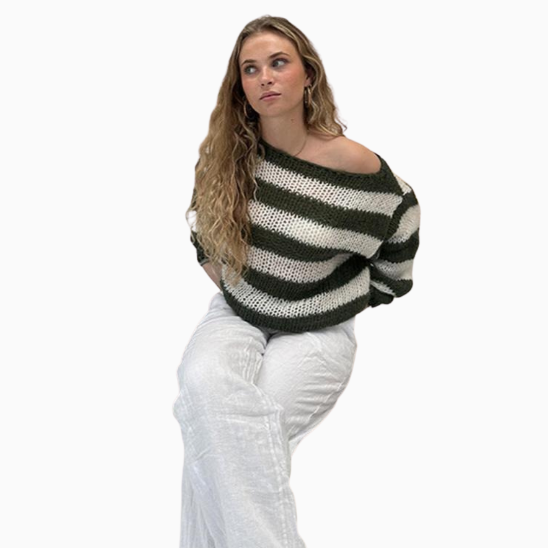 Pull femme maille rayée col rond manches longues coupe ample