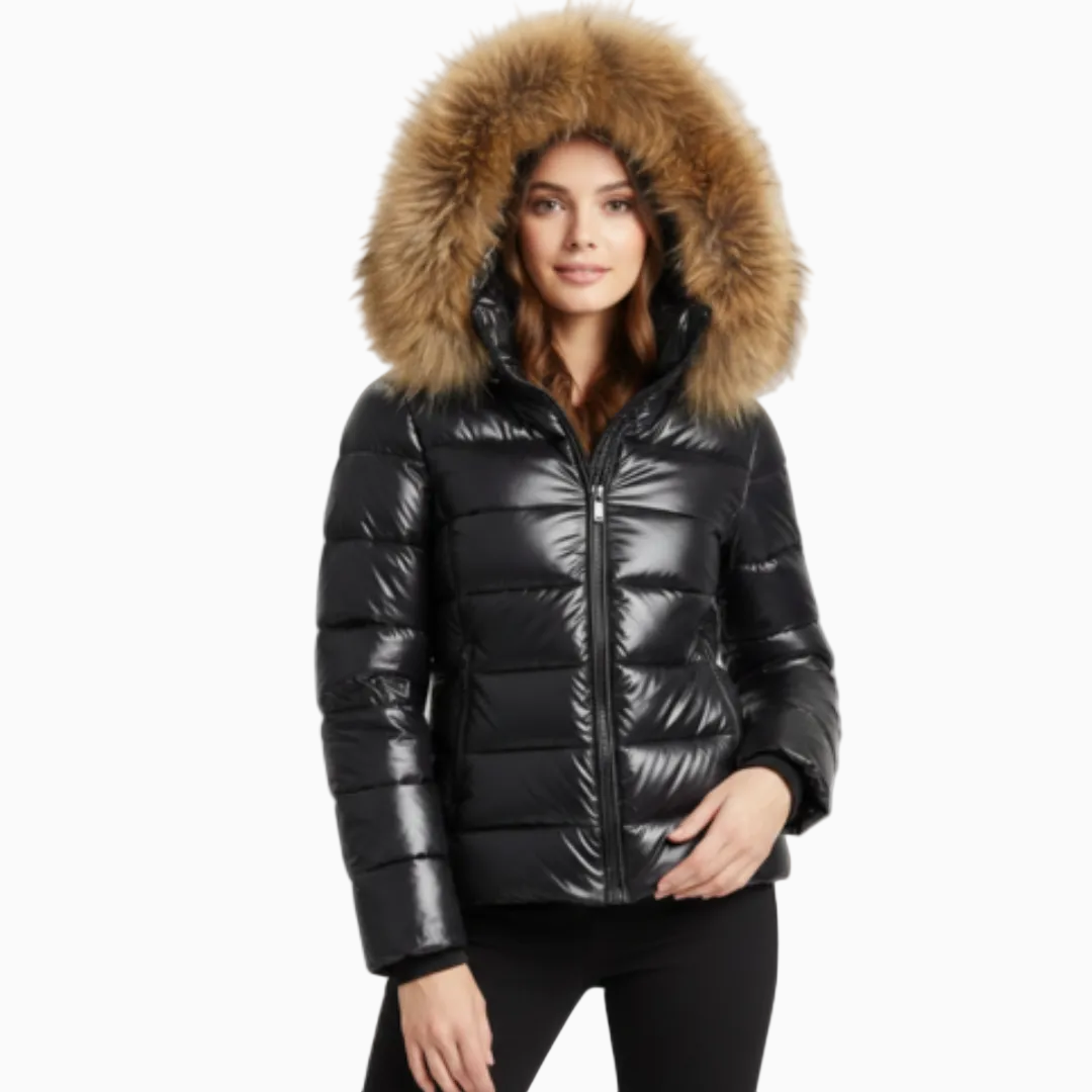 Veste matelassée femme hiver à capuche fausse fourrure fermeture zippée élégante