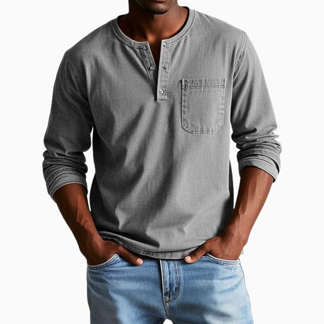 T-shirt Homme Manches Longues Style Henley – Haut Décontracté à Boutons