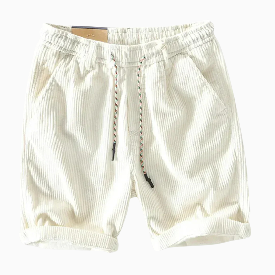 Short homme côtelé taille élastique cordon de serrage longueur au-dessus du genou revers au bas