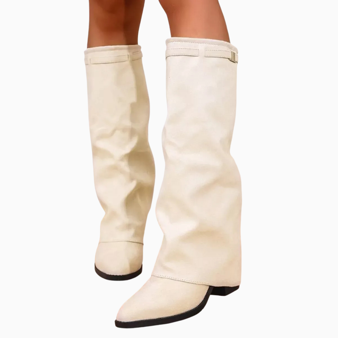 Bottes hautes femme style froncé à talon bloc