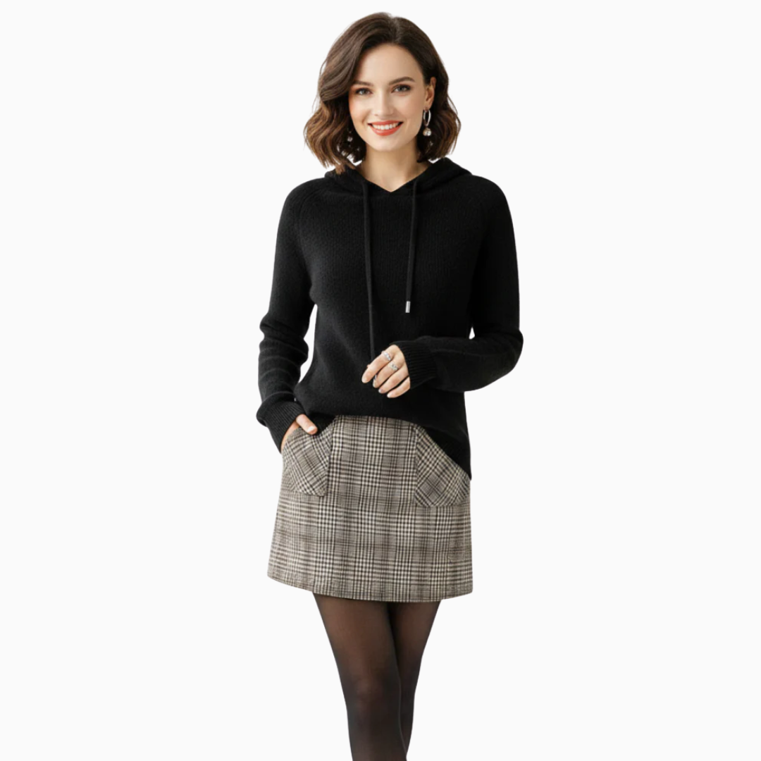 Sweat à capuche femme manches longues cordons de serrage coupe droite