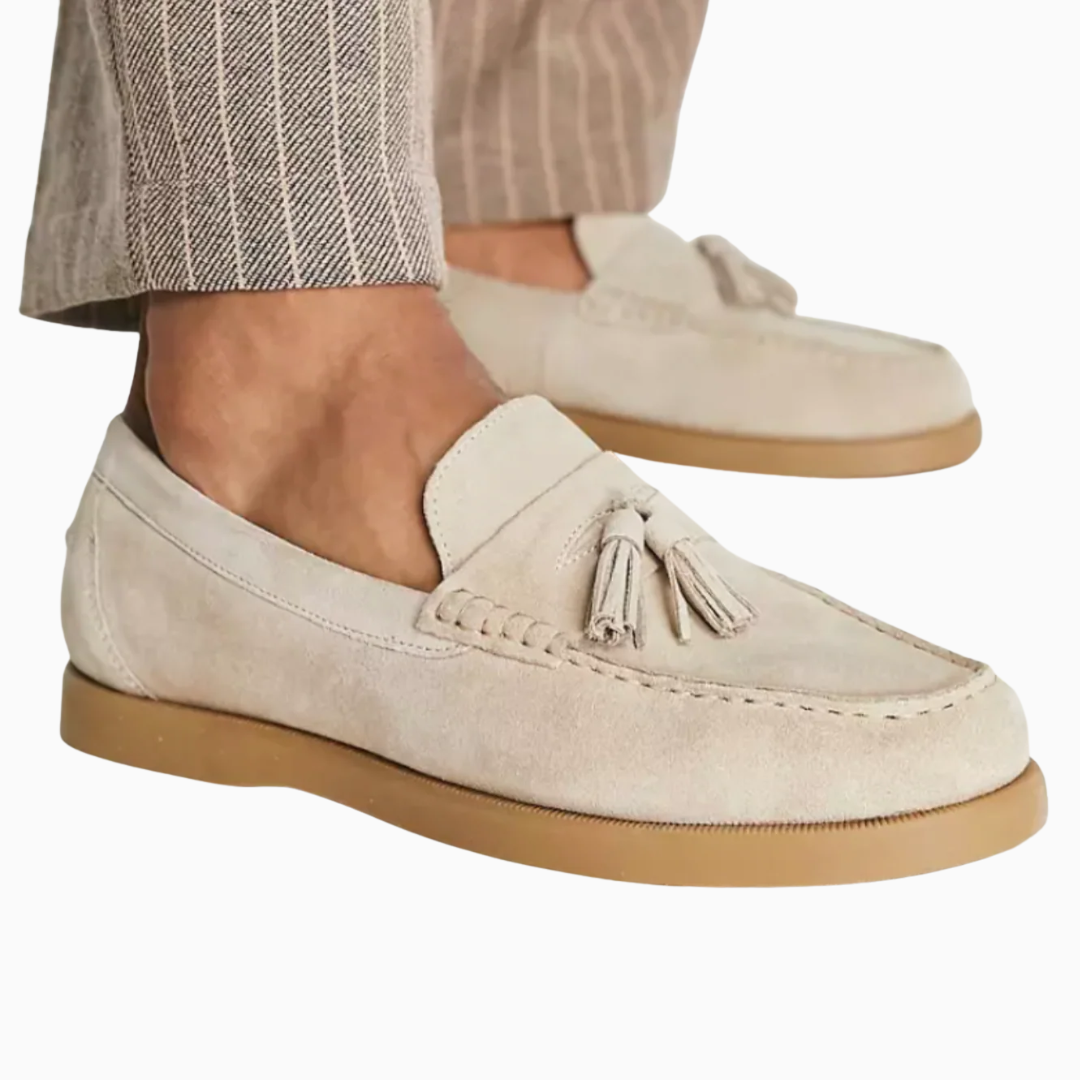 Mocassins homme en daim à pampilles chaussures plates à enfiler