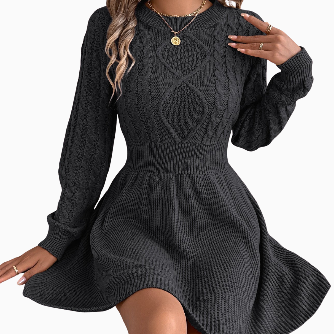 Robe pull femme maille torsadée manches longues taille ajustée élégante